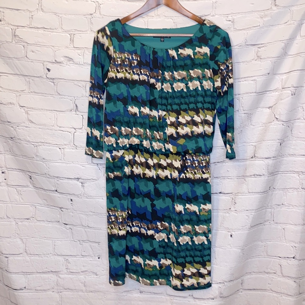 Tiana B. Green & Black Long Sleeve Dress Size 6 Excellent Condition